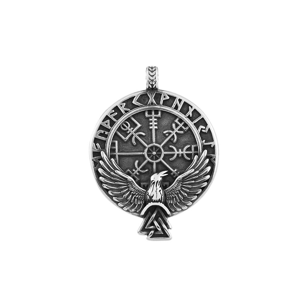 Nordische Wikinger Edelstahl Kompass Rune Anhänger Halskette Für Männer Frauen Vintage Odin Rabe Halsketten Amulett Schmuck Großhandel