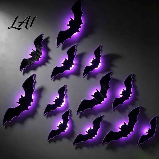 Removable Bat Window Clings Lighted 3D Bat/Spiders Wall Stickers for Halloween Decor PVC Decorative Bats Classroom Decals with LED Lights Indoor