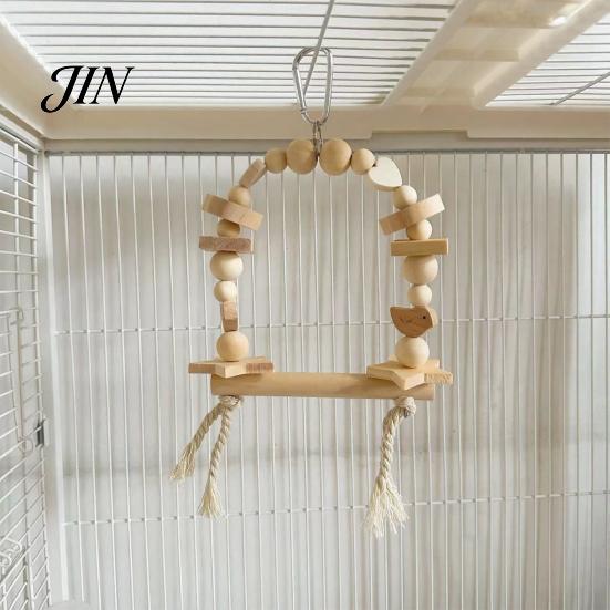 Bird Swing Toy Hanging Parrot Toy, Wooden Perch Stand for Cage, Wood Beads Blocks Chew Parakeet Cockatiel Budgie Macaws