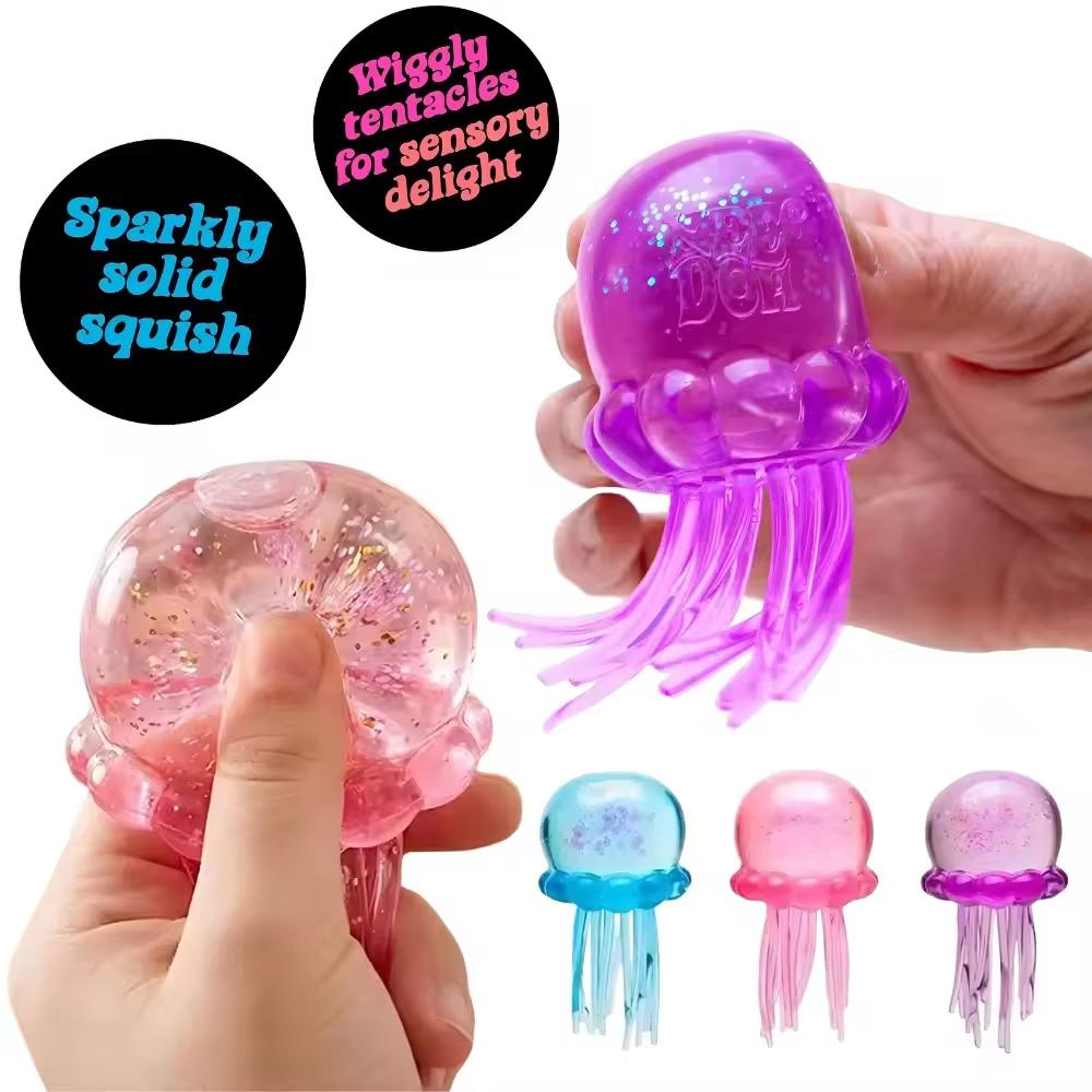 Trending NeeDoh Jellyfish & Cube Squish Toy Soft Jelly Squeeze Stress Relief Fidget Sensory Toy for Kids & Adults