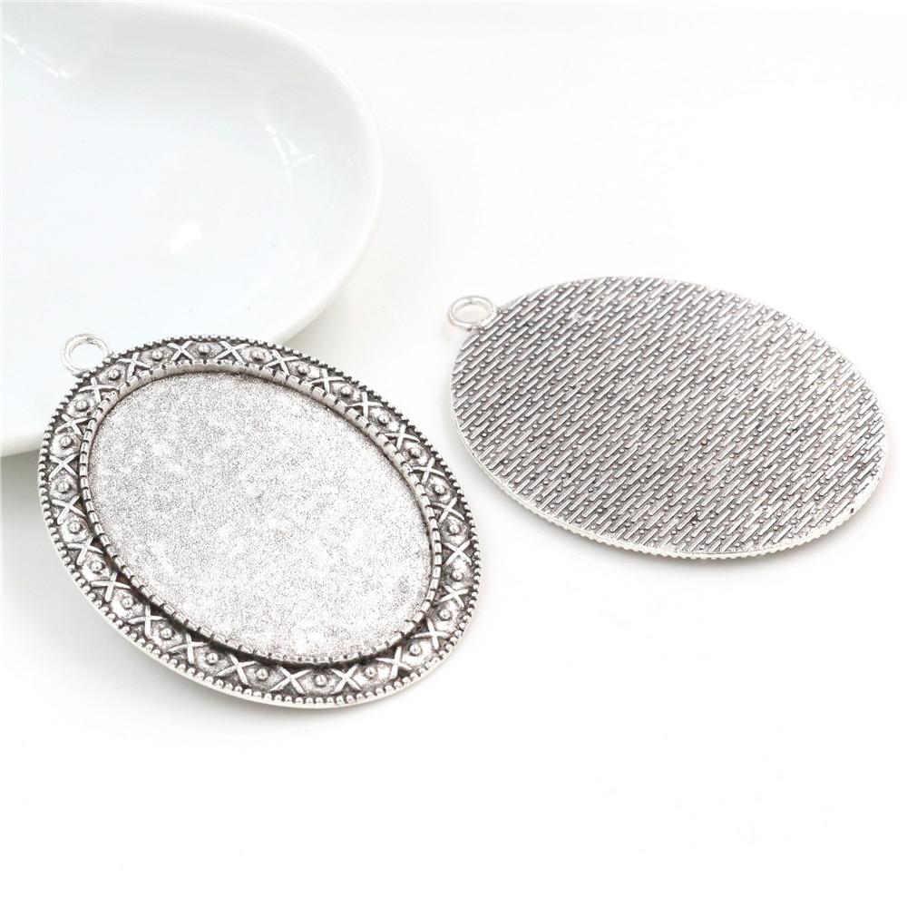 5pcs 30x40mm Inner Size Antique Silver Plated and Bronze and Black Cabochon Base Setting Charms Pendant