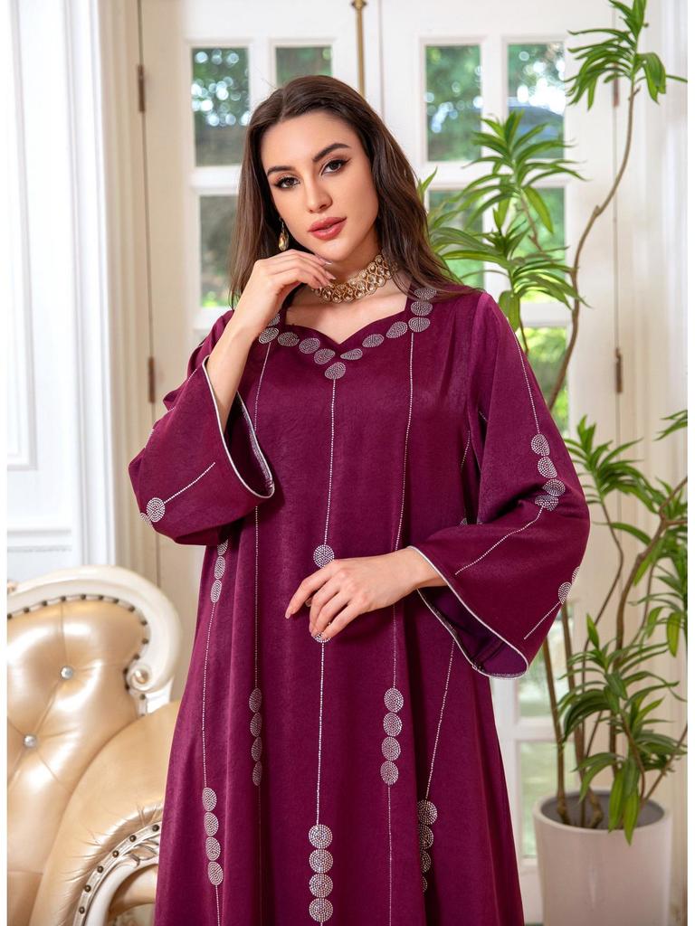 Dubai Satin Embellished Muslim Jalabiya Dress
