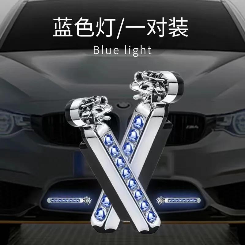 Car Light 2-1pcs Wind Powered Car LED DayTime Running Light Auxiliary Lighting Rotation Fan Lamp Automobile Day Time Headlight