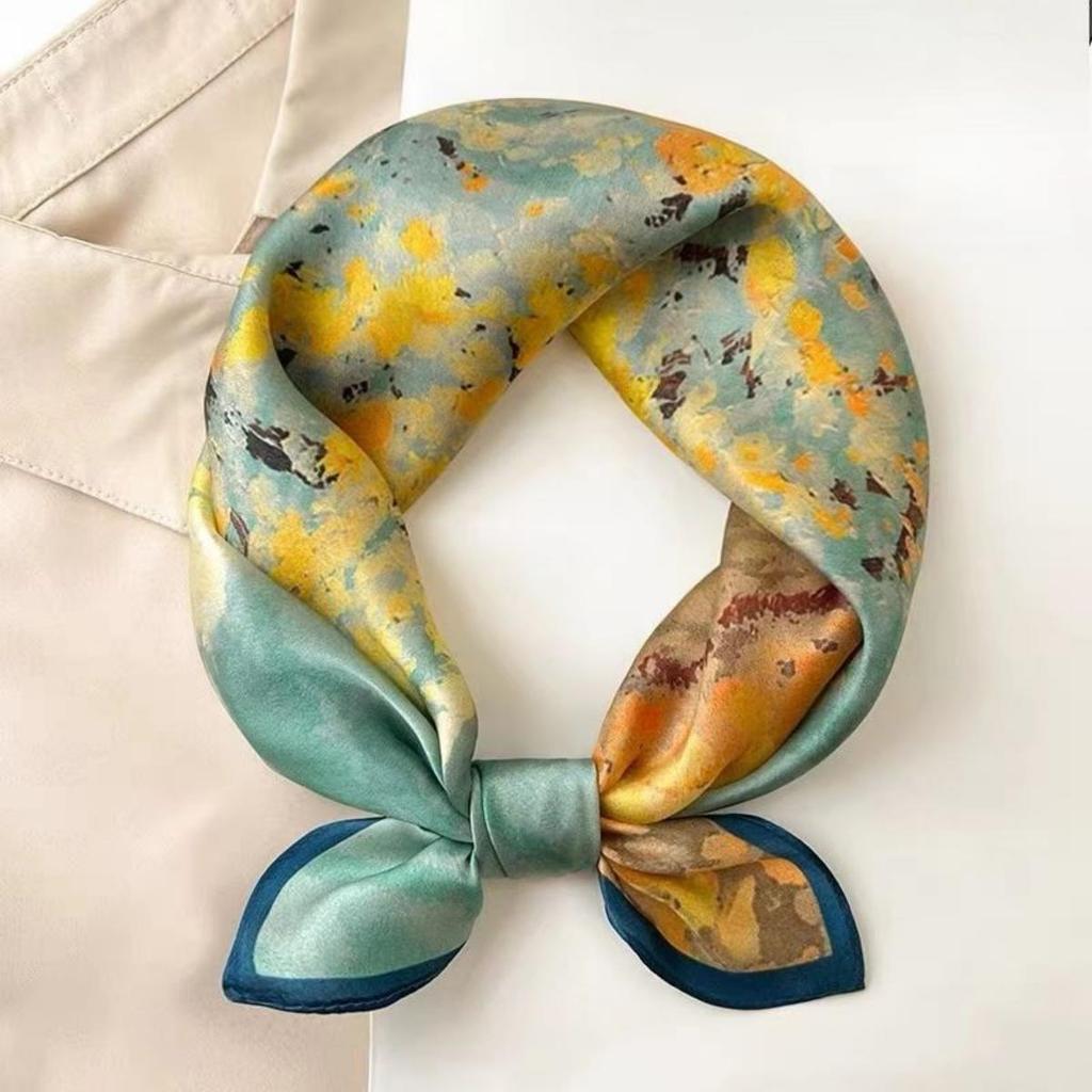 100% Mulberry Silk Scarf Van Gogh Inspired Blossom Tree Oil Painting Print Lightweight  Fashion Women's Scarves