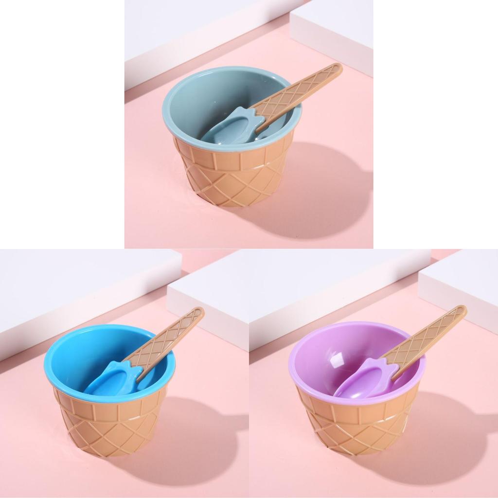 Childrens Plastic Ice Cream Bowl With Spoon For Party And Gift Use