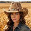 Spot Hollow Woven Beaded Accessories Western Cowboy Hat Cowboy Hat European and American Vacation Sunscreen Straw Hat