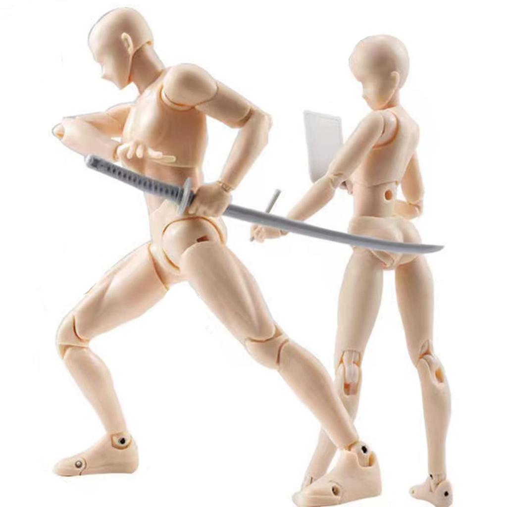 Gnallang Drawing Doll, Articulated, with Stand, Changeable Gestures, Cartoon Model, Muscular Body, Male and Female, Skin Color