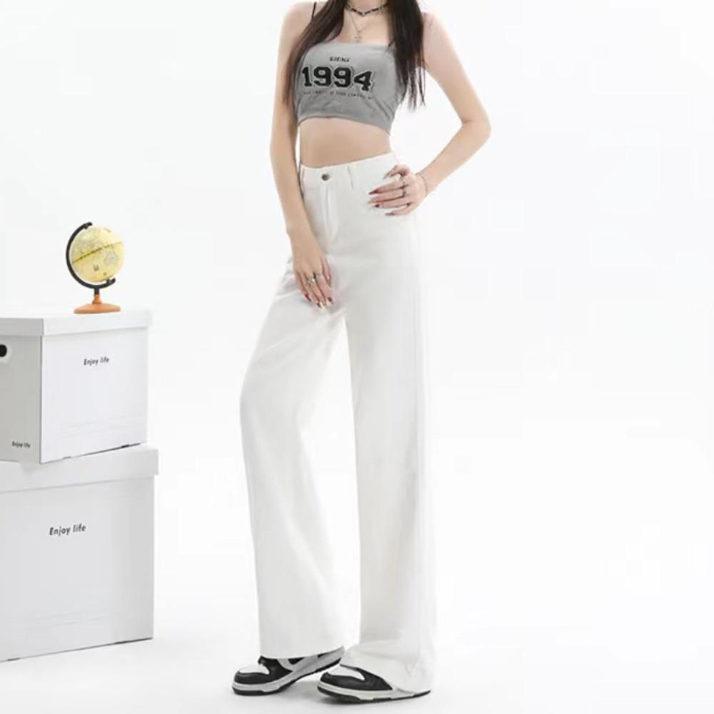Korean version of simple high-waisted loose wide-leg jeans women's spring and autumn new casual versatile drape straight pants