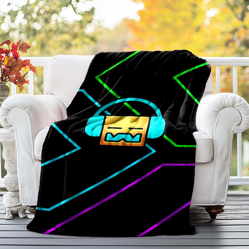 Geometry Dash Flannel Blanket Soft All-Season Throw, Design for Camping, Car Travel, Hiking Sofa, Bed, Office Perfect Gift for Parties
