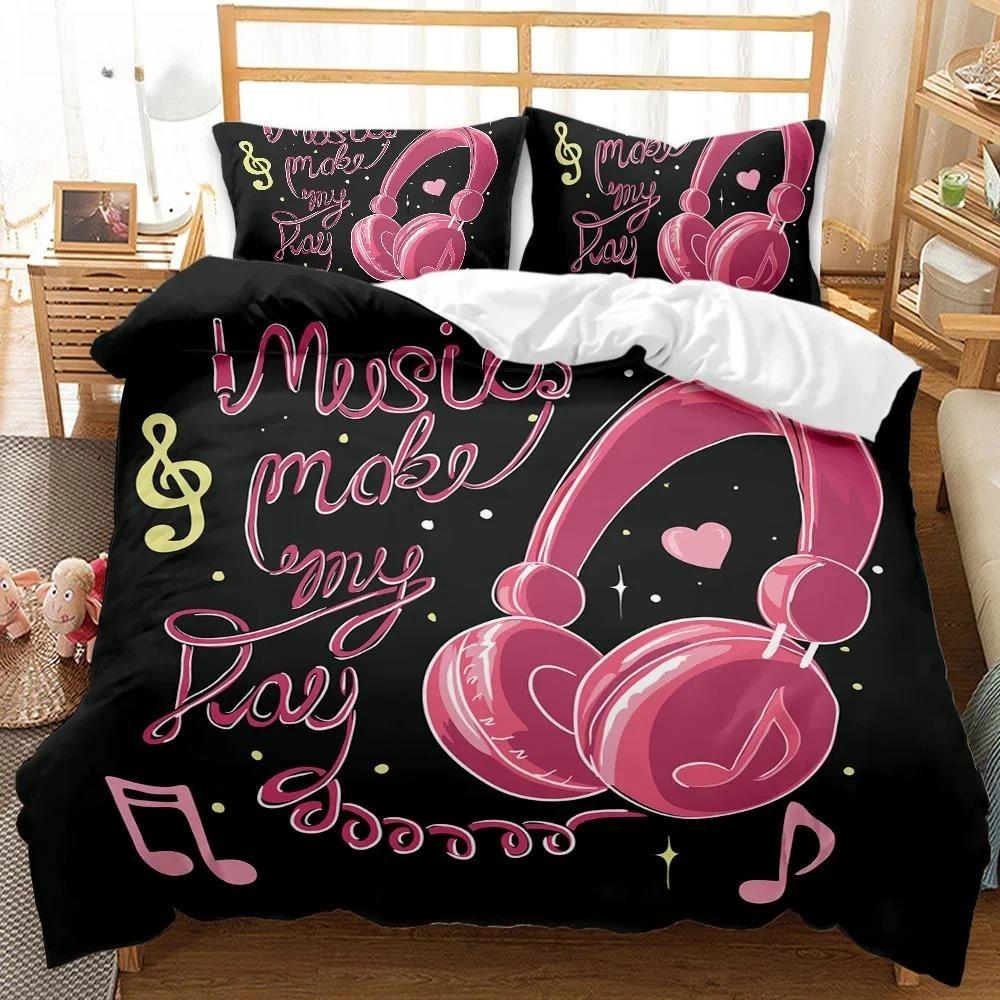 Headphones Duvet Cover Rock Music Melody Note Bedding Set Cool White Headset Boys Double Queen King Size Polyester Qulit Cover