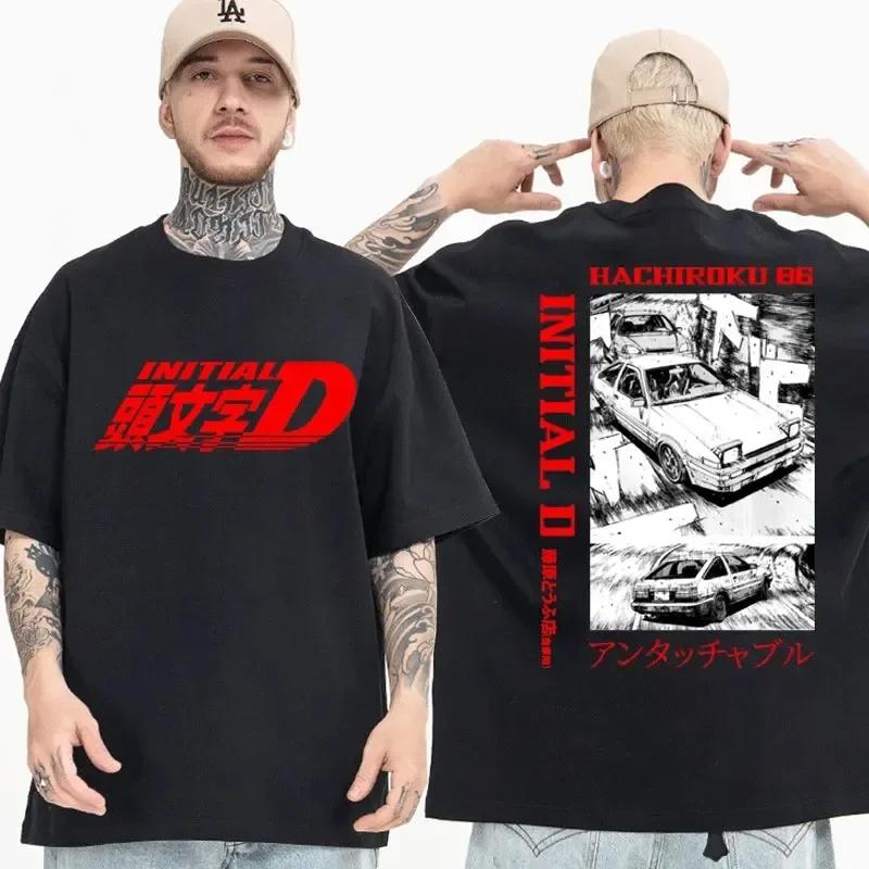 Anime Drift AE86 Initial D Double Sided T Shirt O-Neck Short Sleeves Summer Unisex R34 Skyline GTR JDM Manga T-Shirts 71775