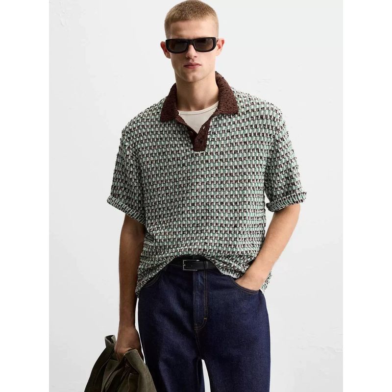 Za2025 Spring New Men s Loose Jacquard Knitted Casual Lapel Short-Sleeved Knitted Polo Shirt 7140407 Picture Color XL