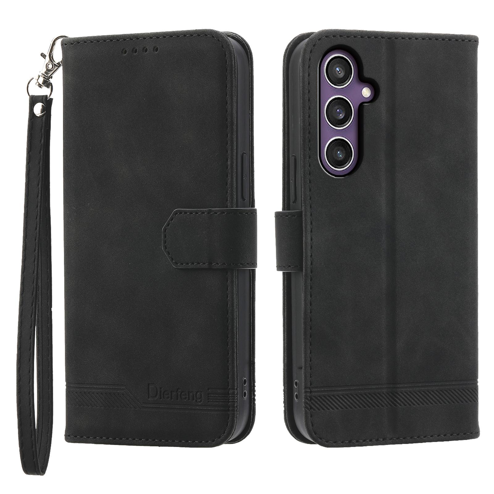 

DIERFENG DF-03 Чохол для Samsung Galaxy S24 з тисненням, підставкою та ремінцем на зап ястя Black