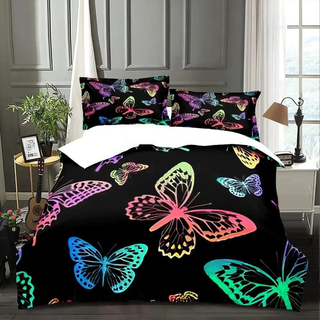 Butterfly Duvet Cover Set Full Size,Rainbow Butterfly Bedding Set for Girls,Rainbow Butterflies Comforter Cover Set,Pink Purple