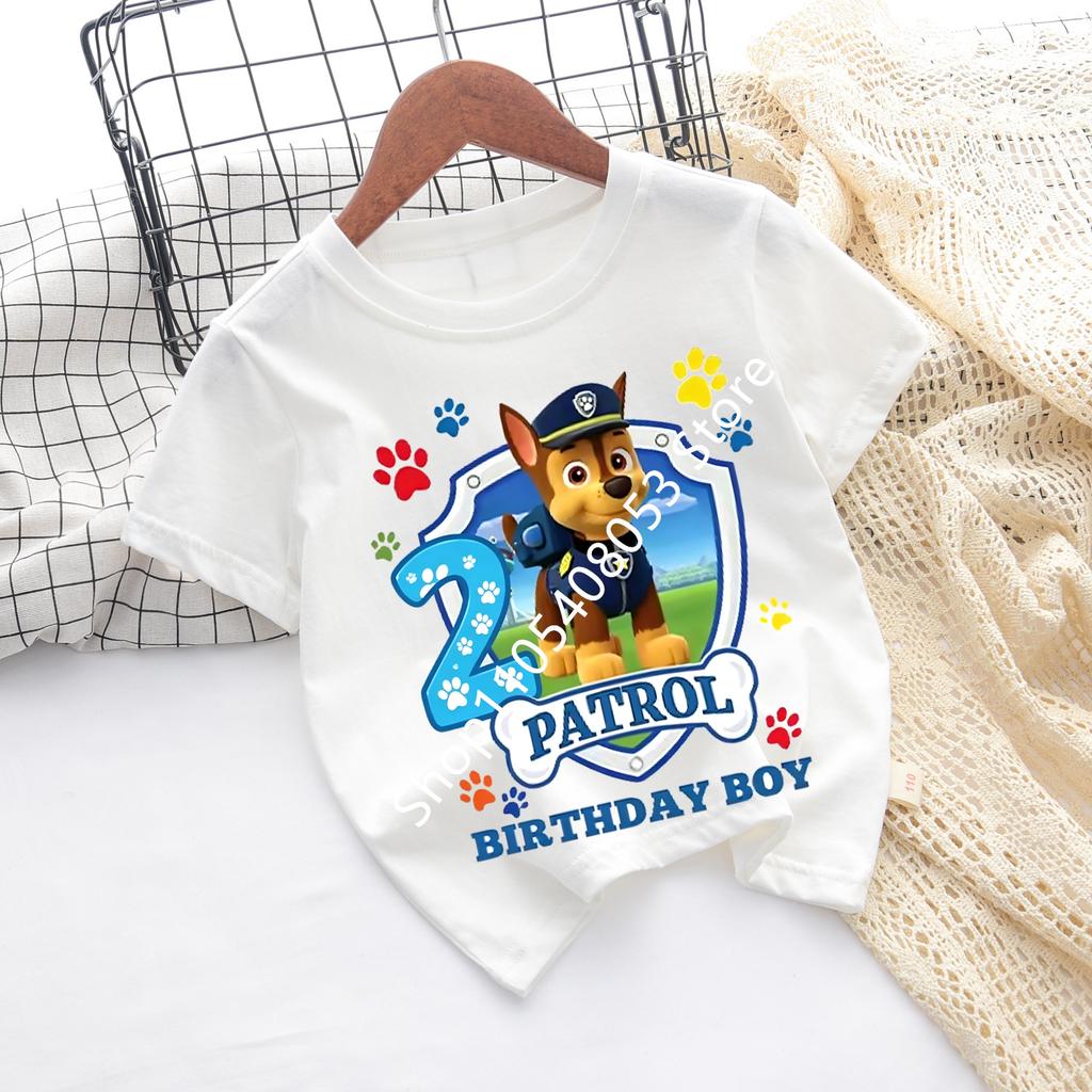 White Tshirts for Boys Anime Cartoon Cute Birthday Clothing Children Summer Fashion Short Sleeved Shirt Kids Clothes