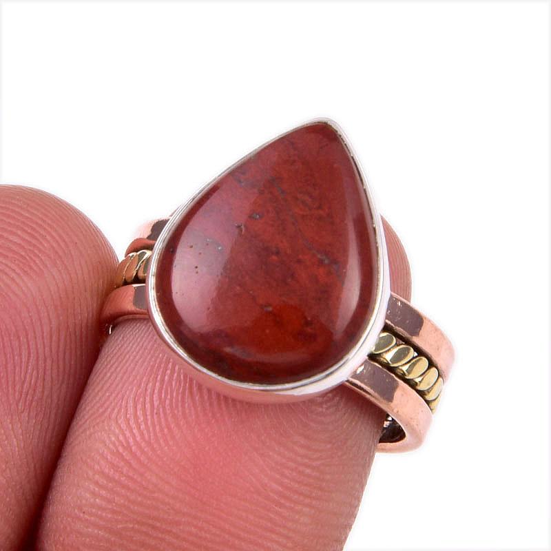 

Natural Red Jasper Gemstone 925 Solid Sterling Silver Two Tone Ring Size 7 D9t83