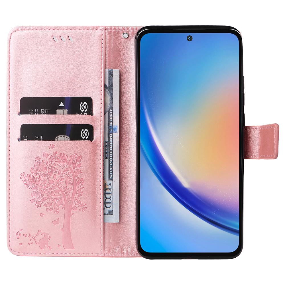 

Чохол для телефону Samsung Galaxy A35 5G зі підставкою, візерунок котячого дерева, шкіряний гаманець, мобільна накладка Rose Gold