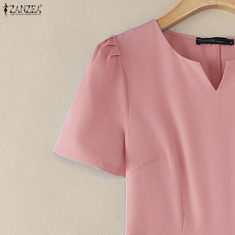 ZANZEA Abito casual da donna a maniche corte con scollo a V tinta unita