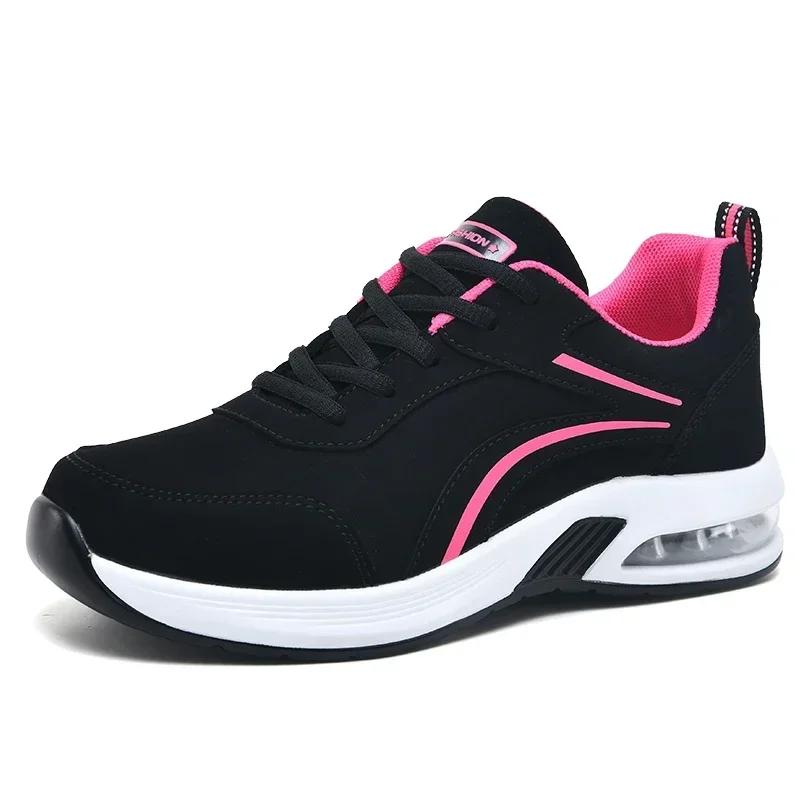 Autumn Ladies Sports High-Quality Non-Slip Jogging Shoes, Fashion Leather Upper Running Shoes Women Soft Fitness Casual Sneakers