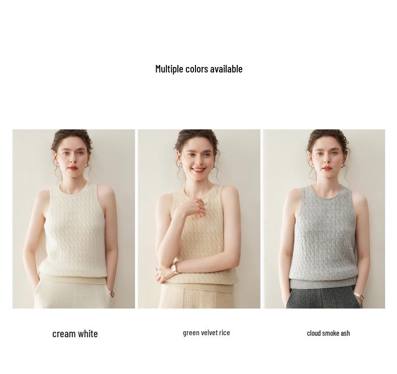 New Arrival: Women's 100% Pure Cashmere Sleeveless Cable Knit Sweater Vest, Round Neck for Autumn/Winter 2025