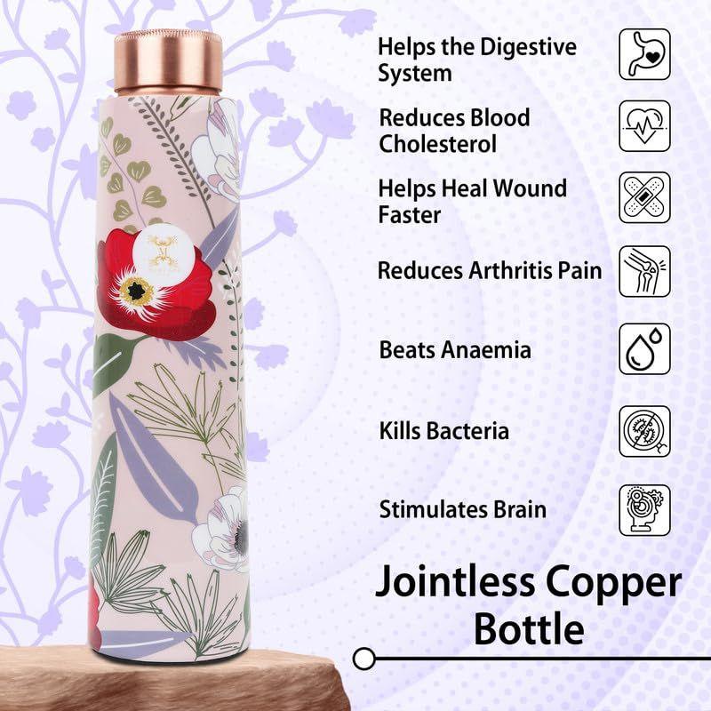 Unlock Ayurvedic Secrets Copper Water Bottle - Multi Colored Design, Leak Proof (900 ml)