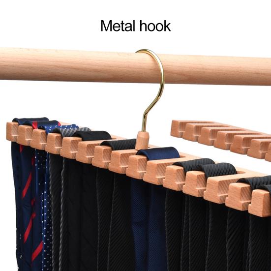 Wooden Belt Hanger 2-in-1 Design 14 Slots Space-Saving Eco-friendly Multifunctional Belt Organizer for Closet