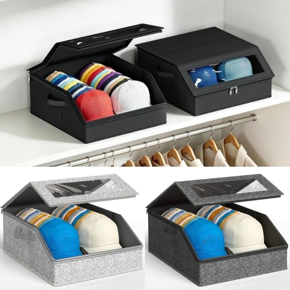 24 Cap Capacity Hat Storage Box Clear Window Cap Storage Case  Closet Storage