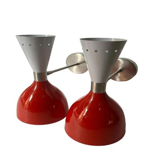 

Бра настенные, красно-белые, латунные, двухконусные, настенные, бра Mid Century