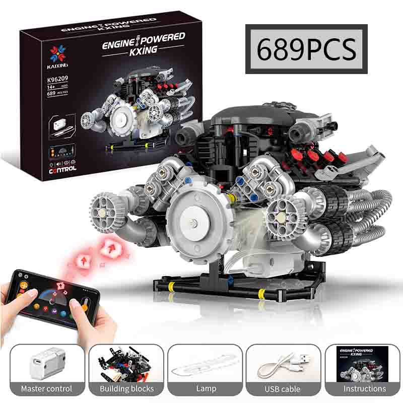 Moc Multiple Models Supercar Electric Rc App Controlled Engine Led Models Building Blocks Children'S Puzzle Toys Birthday Gifts