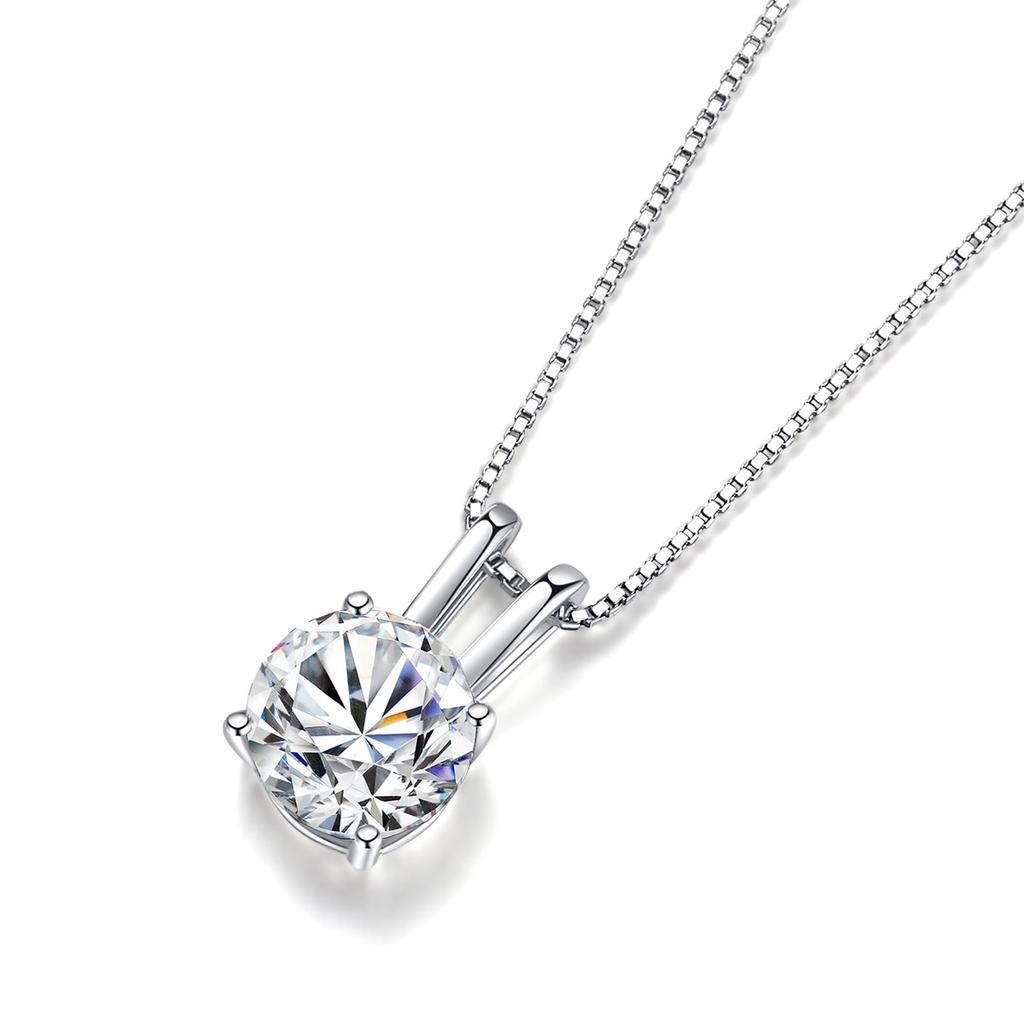 CZCITY Classic Design Ladies Silver Jewelry 1.0ct Round Moissanite Diamond Pendant Necklace S925 Sterling Silver Chain Necklace