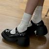 Black thick heel high heels 2025 new design niche Mary Jane women's shoes platform height increase JK small leather shoes spring and autumn