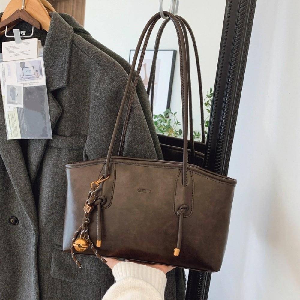 Большая вместительная ретро сумка из ПУ под мышку, сумка-хобо, сумка-тоут, повседневная сумка под мышку, для покупок Coffee