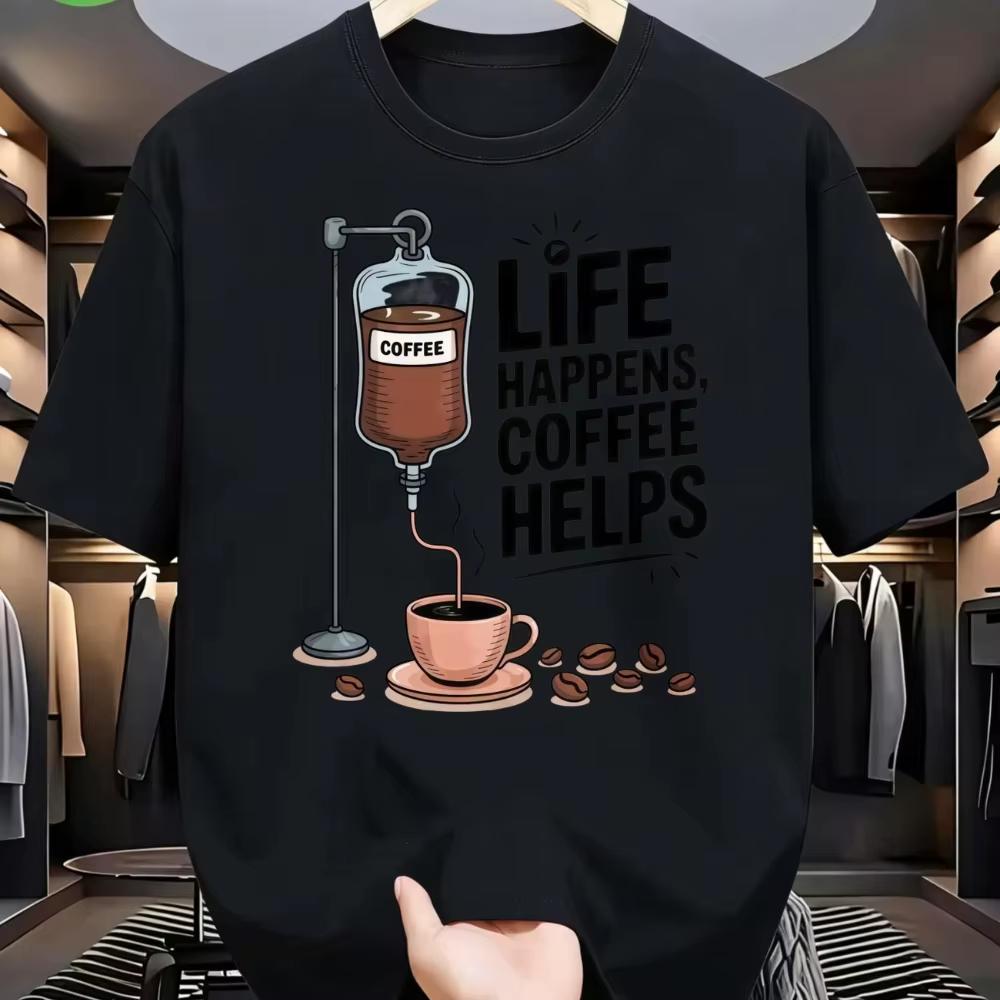 Unisexs T Shirt Life Happens Coffee Helps Tee Casual Cotton Streetwear Oversize Casual Oneck Novelty Graphic Summer Clothing