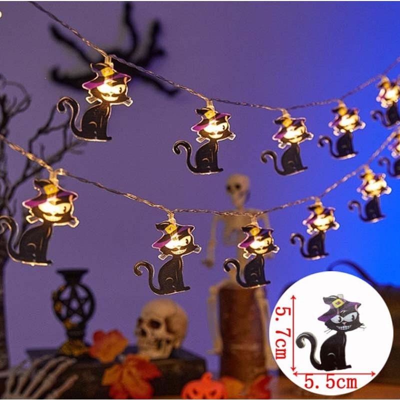 LED Halloween String Lights Pumpkin Black Cat Spider Web Ghost Battery USB Powered Indoor Outdoor Festive Fairy Night Lights