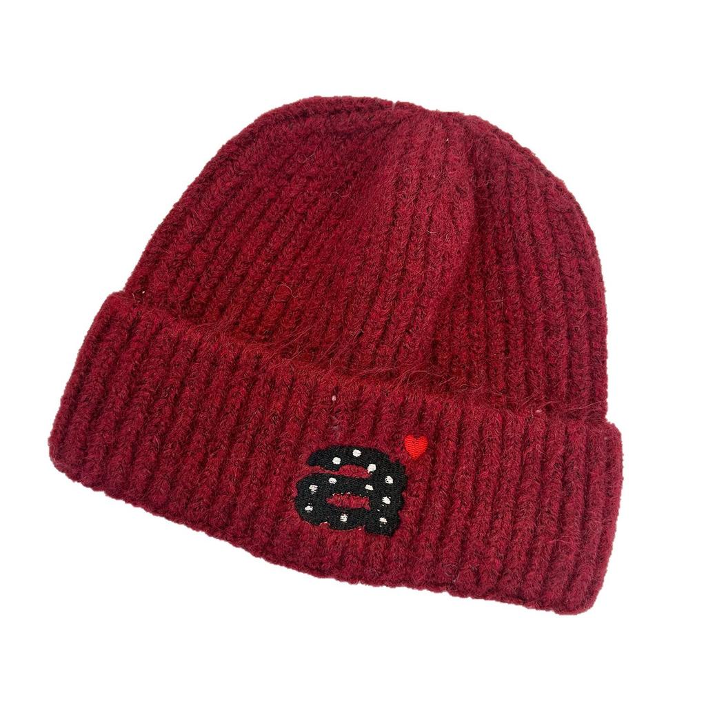 Sweet Cute Soft Waxy Knitted Hat Autumn and Winter Big Letter Ear Protection Wool Hat Simple Versatile Cold Hat Pullover Hat