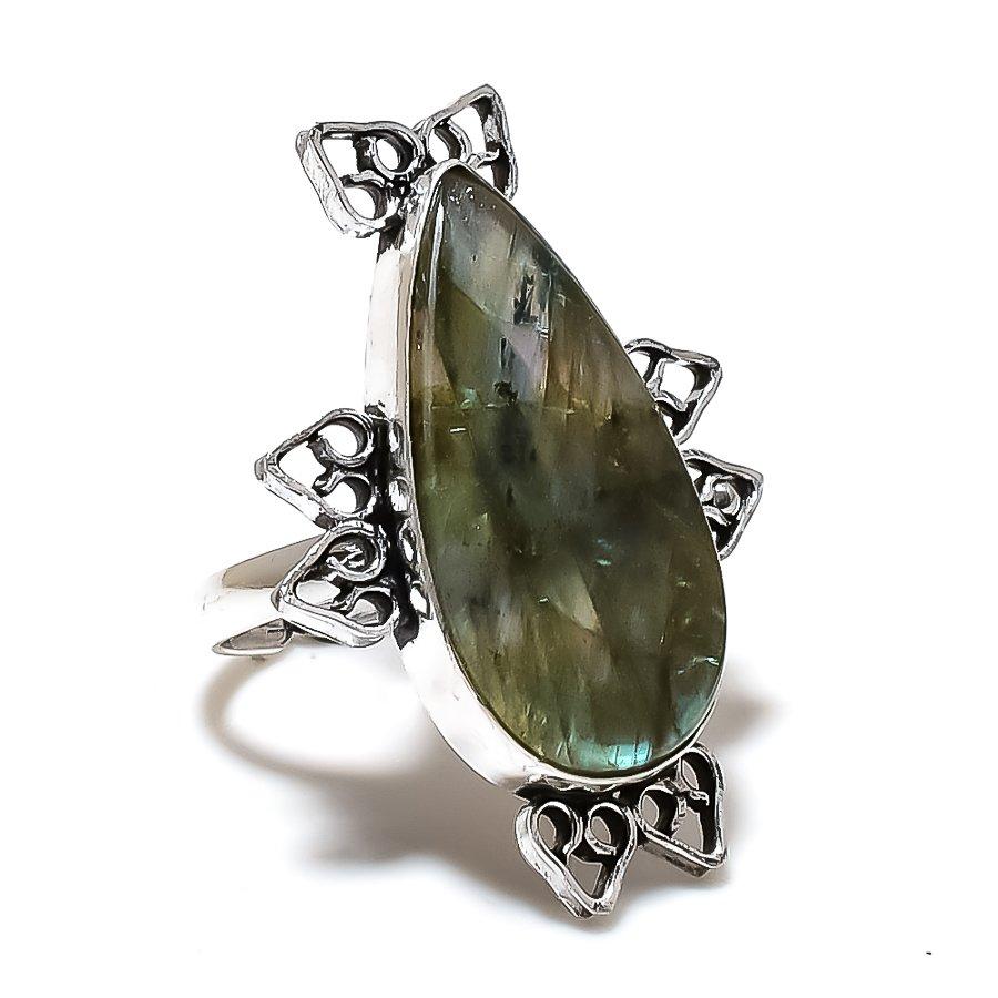 Labradorite Gemstone 925 Sterling Silver Jewelry Ring Size Adjustable SU-10525