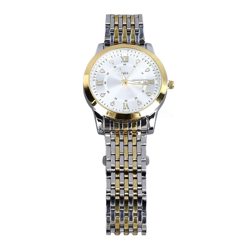 Men Quartz Business Watch with Date Luminous Stainless Steel Double Calendar Wristwatch Waterproof Lightweight Watch