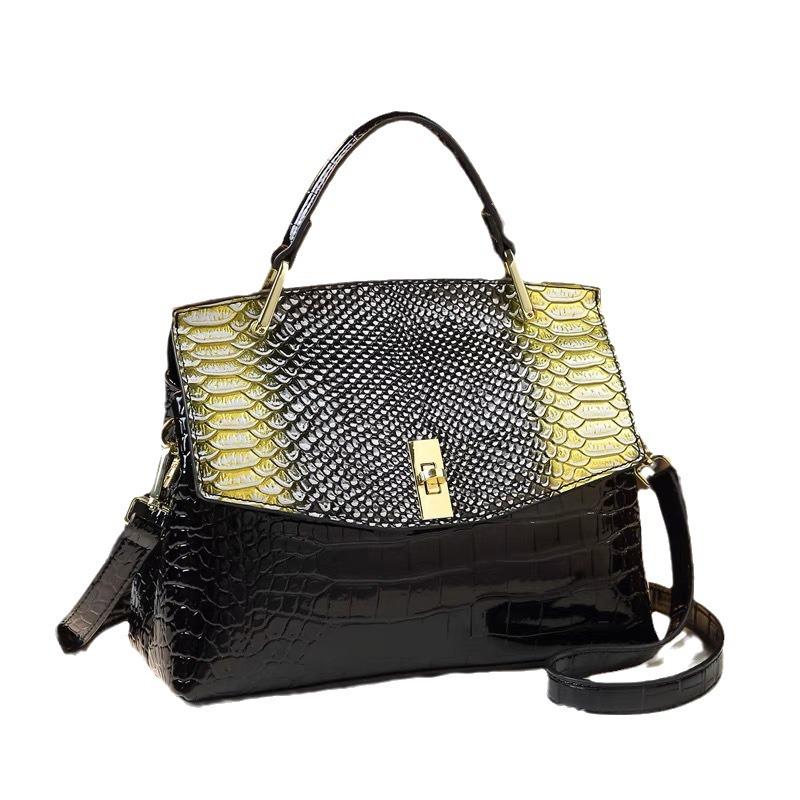 2024 Crocodile Pattern Patent Leather Women's Accordion Shoulder Bag - Fashionable, High-End Design