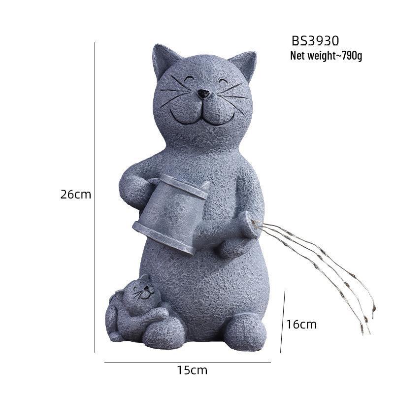 Solar Cat Garden Ornament - Outdoor Resin Animal Statue Decoration