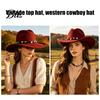 Large Brim Face Slimming Hat Wool Felt Fedora, Unisex Western Cowboy Hat, Retro Wide Classic Headgear Cowgirl Jazz for Women Men Autumn Winter
