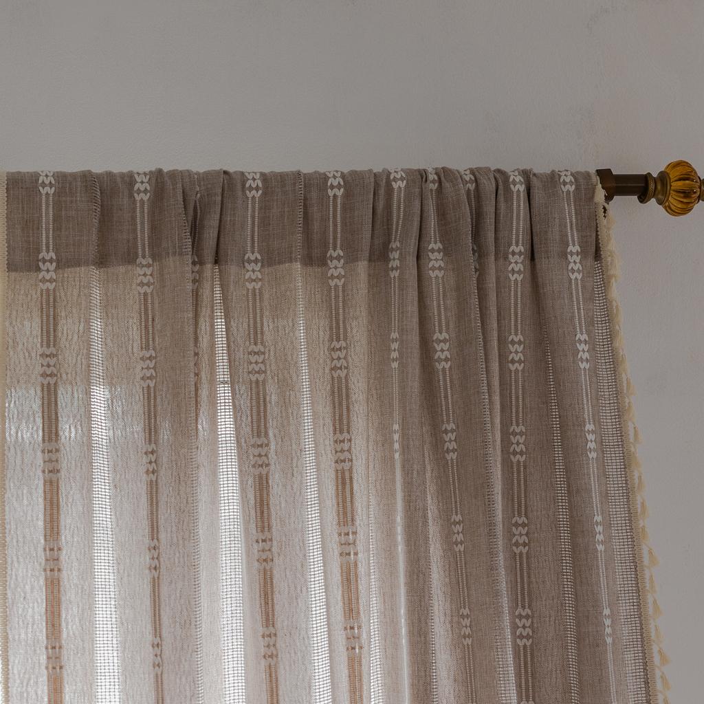 Curtain Finished Embroidery Stripes Hollow Tan Bedroom Jacquard Kitchen Small Window Short Curtain
