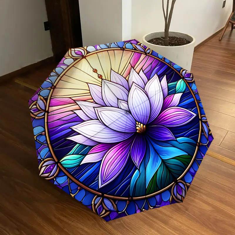 1pc Stained Glass Lotus Mandala Umbrella with Plastic Handle,Suitable for All Seasons Home Travel Outdoor UmbrellaDD1114