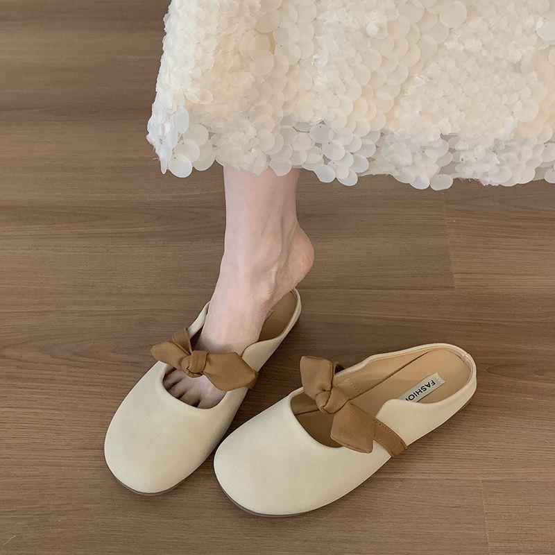 Flat-bottomed bag head half slippers women's shoes wear new spring and summer pregnant women lazy half tray gentle evening cool slippers