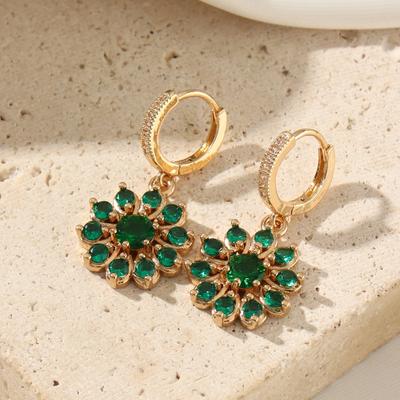 Green Zirconia Flowers Shape Dangle Earrings for Women 2025 New Fashion Golden Earring Wedding Party Jewelry Accessories