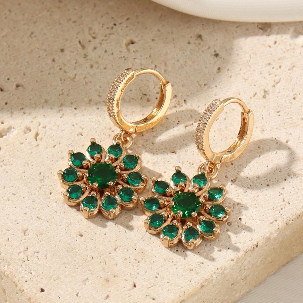 Green Zirconia Flowers Shape Dangle Earrings for Women 2025 New Fashion Golden Earring Wedding Party Jewelry Accessories
