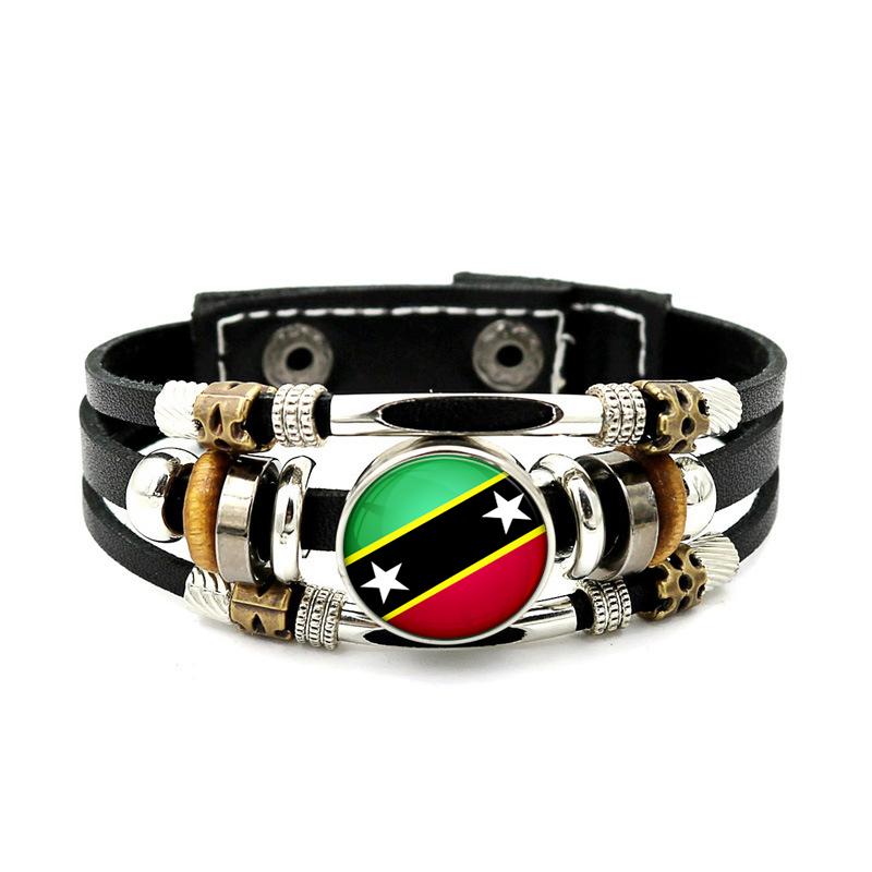 Factory National Country Flag Design Bracelet Crystal Bead Snap Button Sports National Team Jewelry Gift Leather Wrap Bracelet