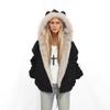 Mode Svart Fuskpälsfodrad Huva Jacka med Kattöron Casual Streetwear