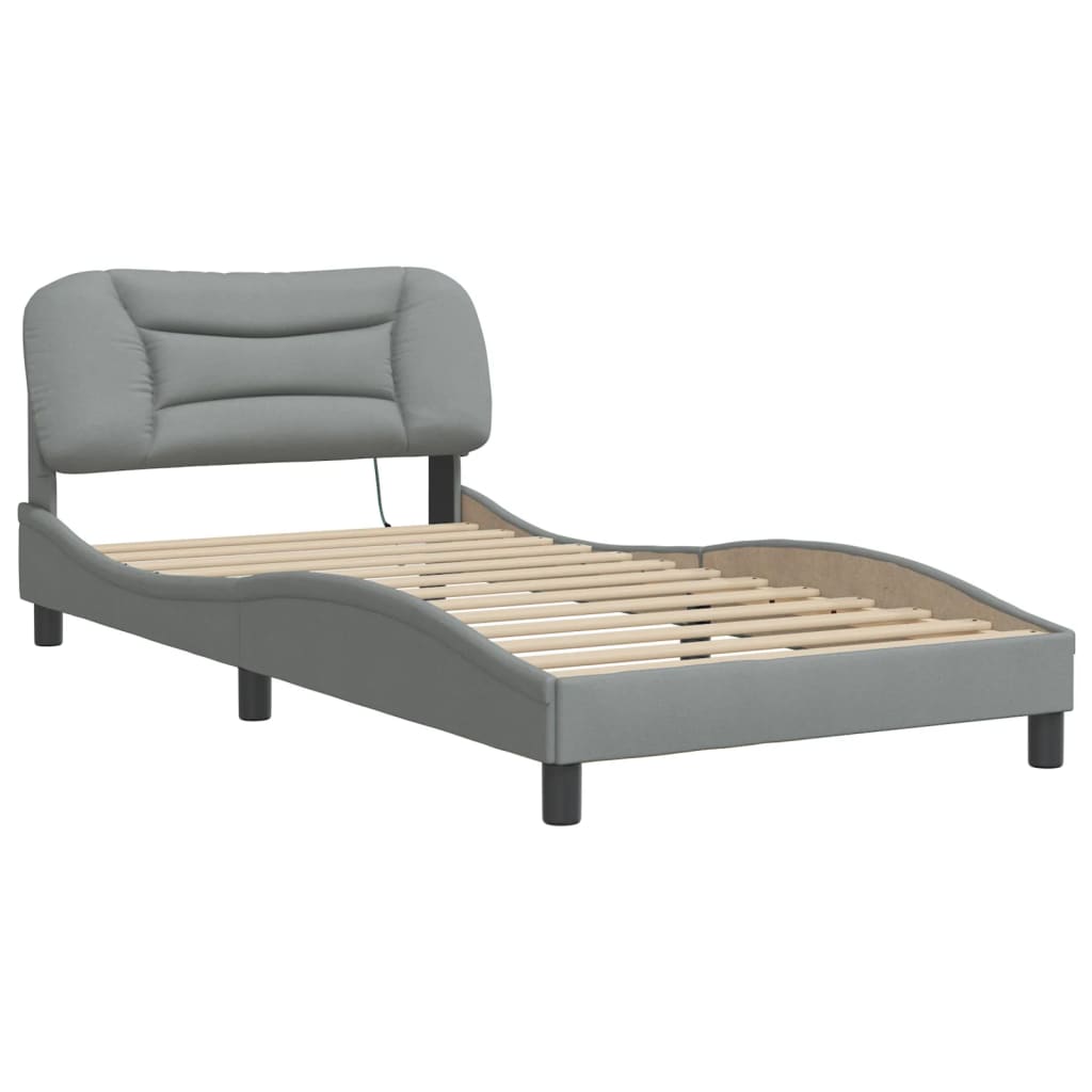 Vidaxl Rama Łóżka Z Led Bez Materaca Jasnoszary 100X200 Cm Tkanina