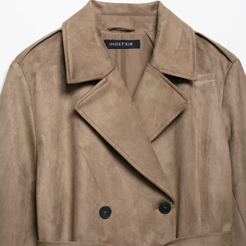 Kaslead New Women Clothes Western Style Simple Suede Effect Mid-Length Trench Coat 3046279 704