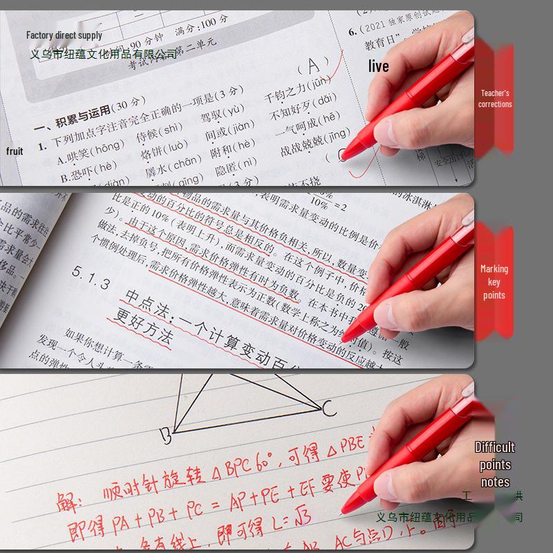 ST Quick-Dry Red Gel Pen for Teachers & Students, Push-Button Rollerball for Grading & Marking, with Refillable Ink.
